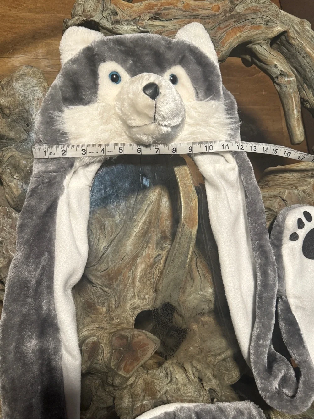 Plush Husky Beanie Hat Scarf with Paw Mitt Gloves